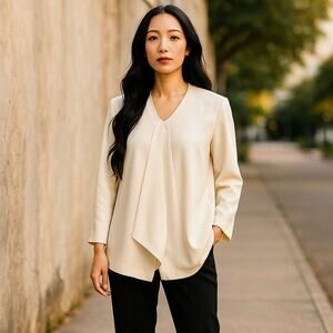 Vintage CW Clifford & Wills 100% Silk Cream Minimalist Tunic w/Tie Top Size Lge